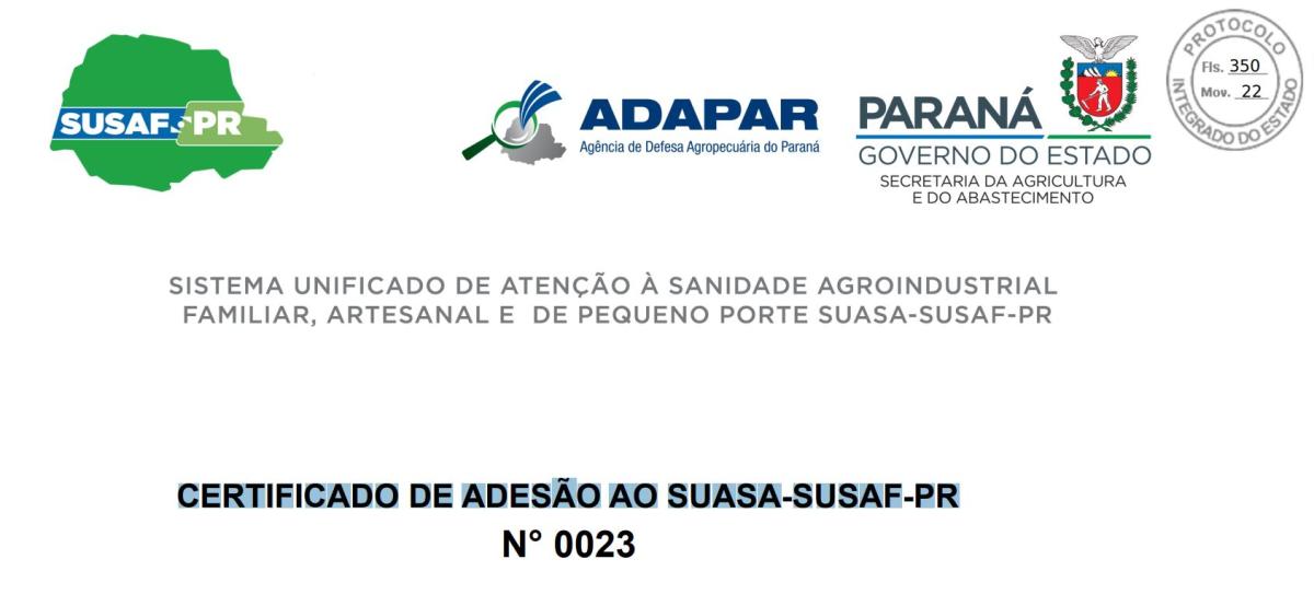 CERTIFICADO DE ADESÃO AO SUASA-SUSAF-PR