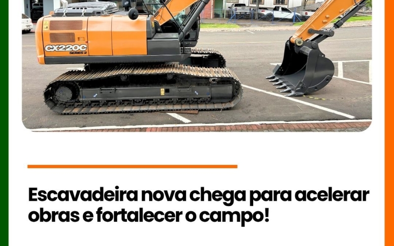 Escavadeira nova chega para acelerar obras e fortalecer o campo!